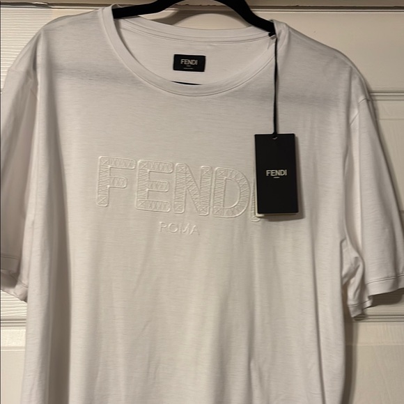 Fendi White Short Sleeve Tee with Embossed Logo